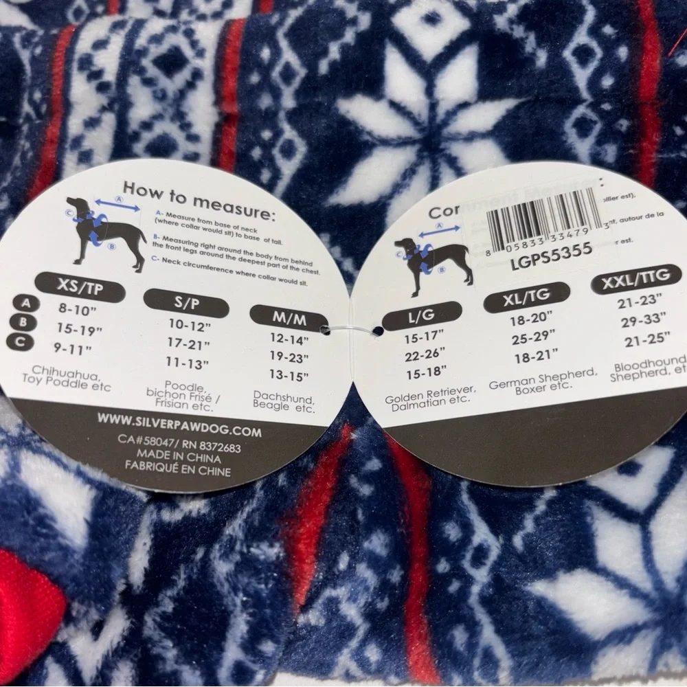 Dog Coat Size Large Cold Alert Technology Fair Isle Print Blue and Red LuvGear